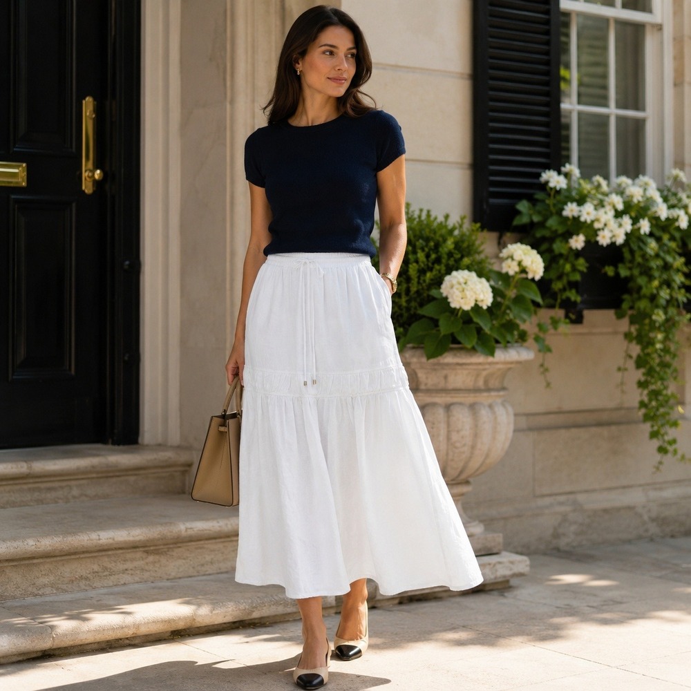Lauren Ralph Lauren Navy & White Maxi Skirt